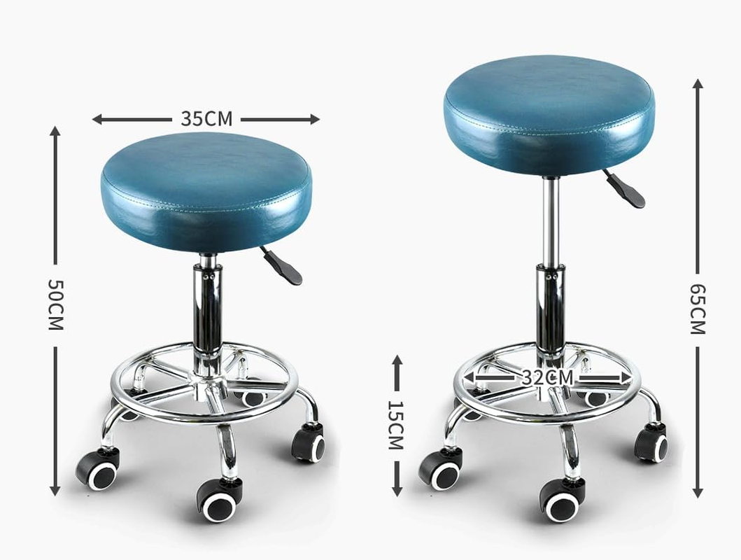 LEVEDE round 360&deg; Swivel Salon Stool, PU Leather 50-65Cm Height Adjustable Barber Stools, Rolling Chair for Home, Office, Spa, Lab (Teal) image number 3