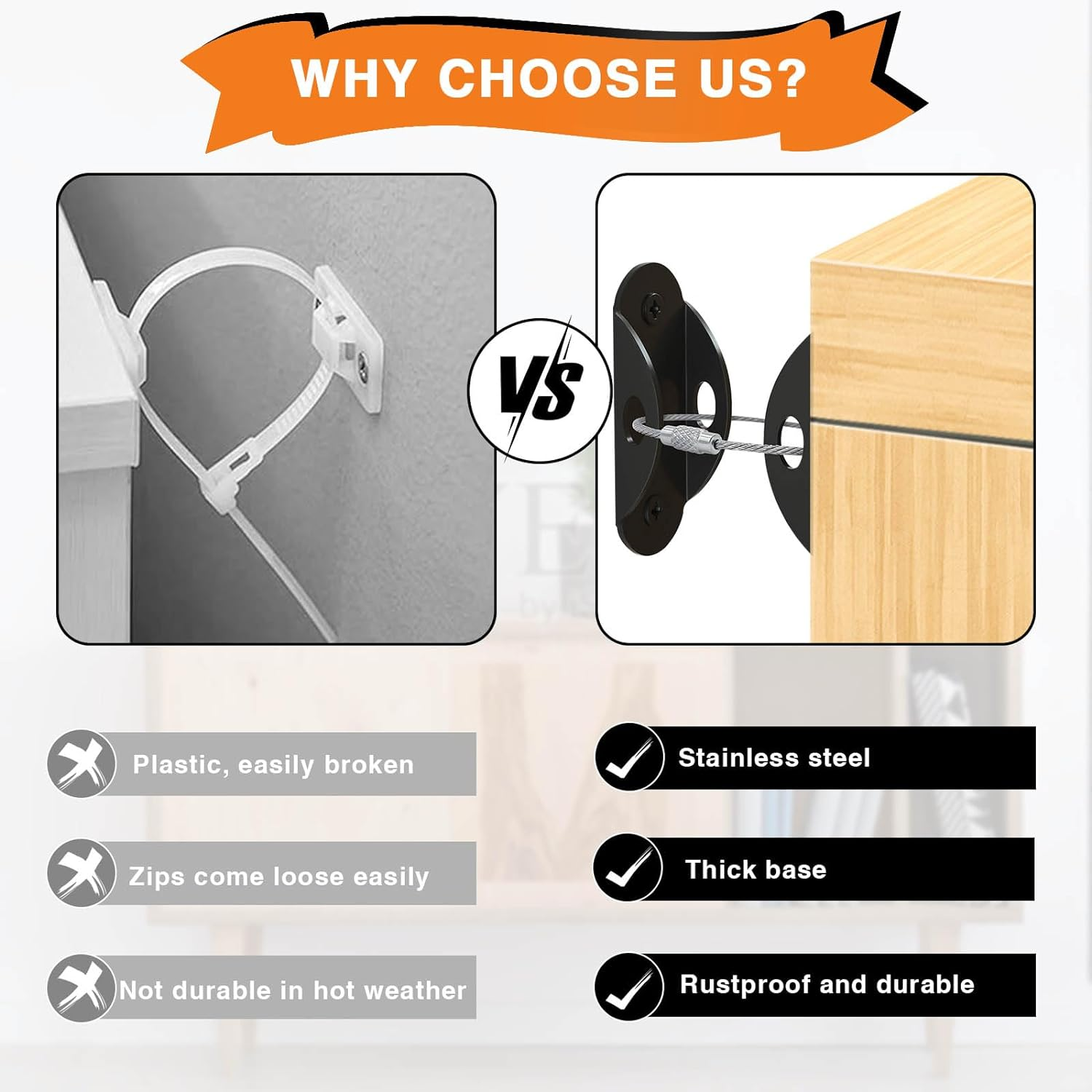 12 Pack Furniture Anchors, anti Tip Furniture Anchors with Furniture Wall Anchor, Furniture Straps Use to Prevent Falling and anti Tip, Wall Anchors for Furniture, Black. (Black) image number 1