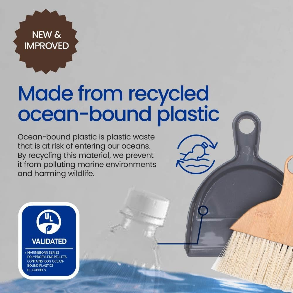 Eco Basics Mini Dustpan & Brush &ndash; FSC Bamboo Handle, Ocean-Bound Hard Plastic & Post-Consumer Recycled Bristles, Compact Set for Tabletops, Countertops, Desk, Pets Hairs, Keyboard Clean-Ups, 16.5X20Cm image number 4