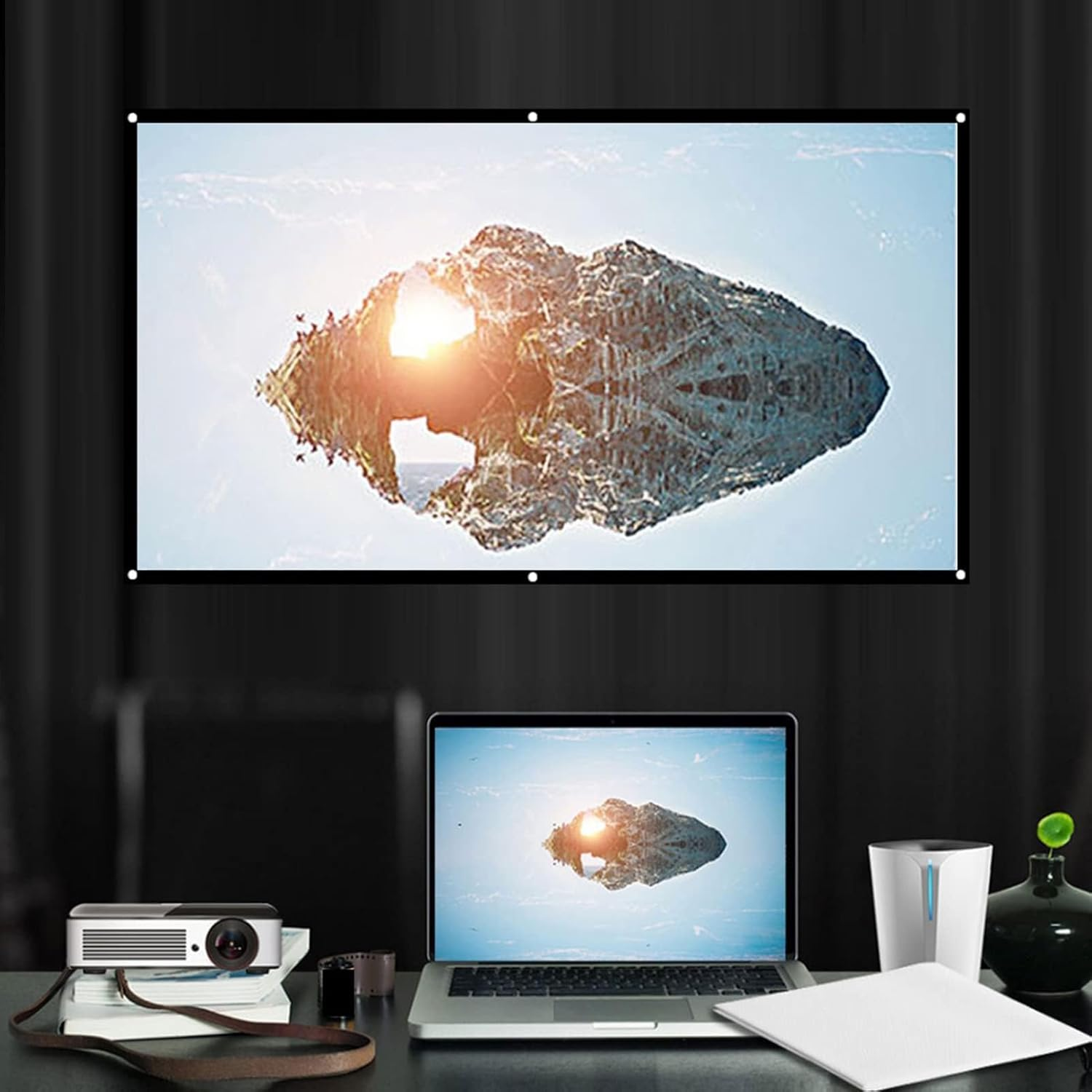 Projector Screen, 16:9 Foldable Anti-Crease Portable Projector Movies Screens Non Crease White Projector Screen(100In) image number 1