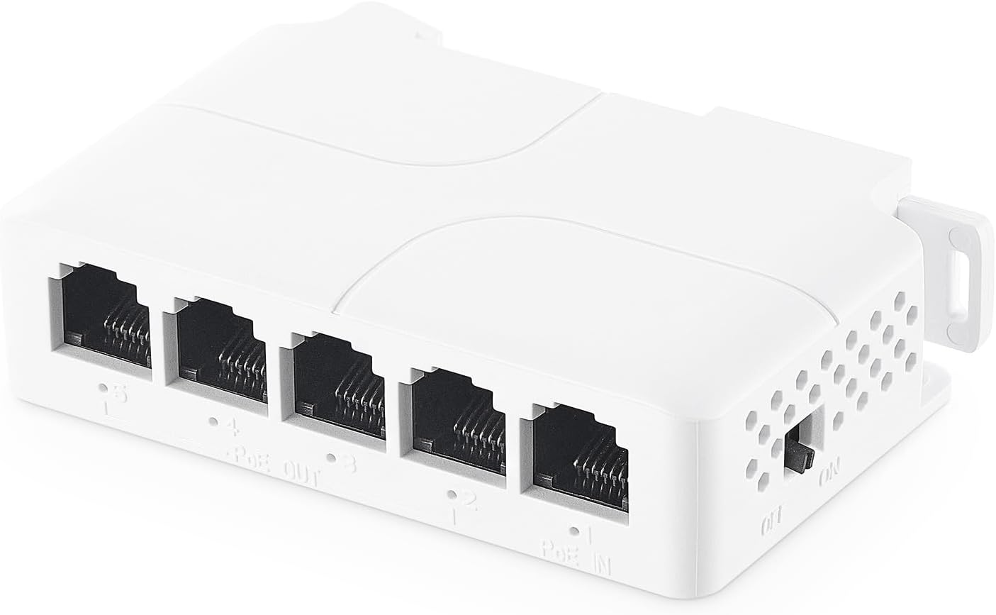 Binardat Poe Passthrough Switch - 1 in 4 Out Extender, Ieee802.3Af/At/Bt Powered 90W, 100Mbps Ethernet, Din Rail & Wall Mount Plug and Play image number 3