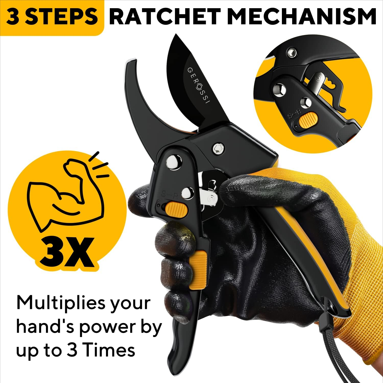 Ratchet Garden Pruner Heavy Duty Increase Cutting Power 3X - Perfect Ratchet Pruner for Weak Hands and Arthritis, 8" Anvil Secateurs - Extra Sharp image number 3