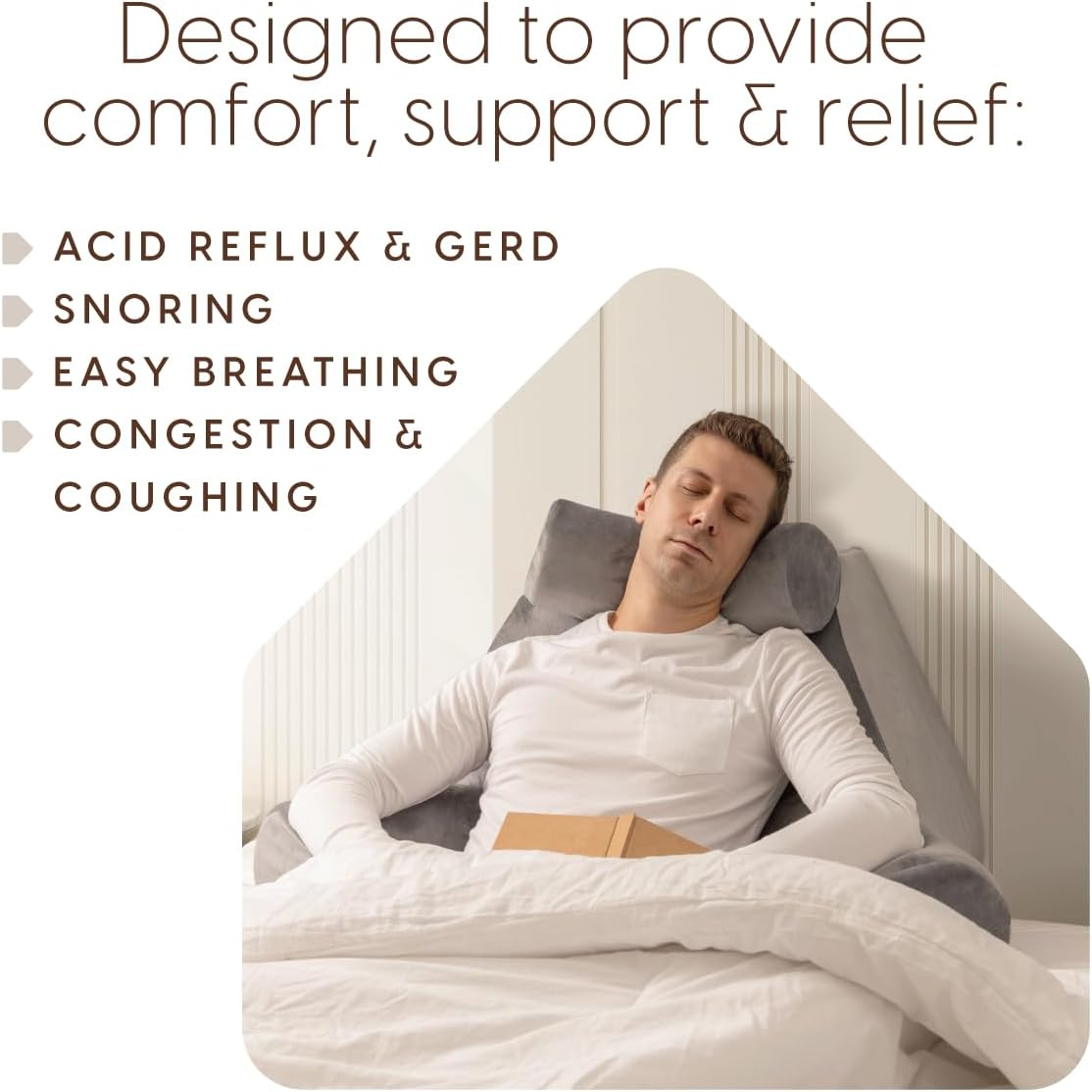 Milliard Solid Foam Wedge Reading Pillow for Sitting up in Bed, Adult Size Back Rest Pillow with Arms and Neck Support, Use as Bed Pillows for Bedrest or Relief from Acid Reflux and GERD image number 6