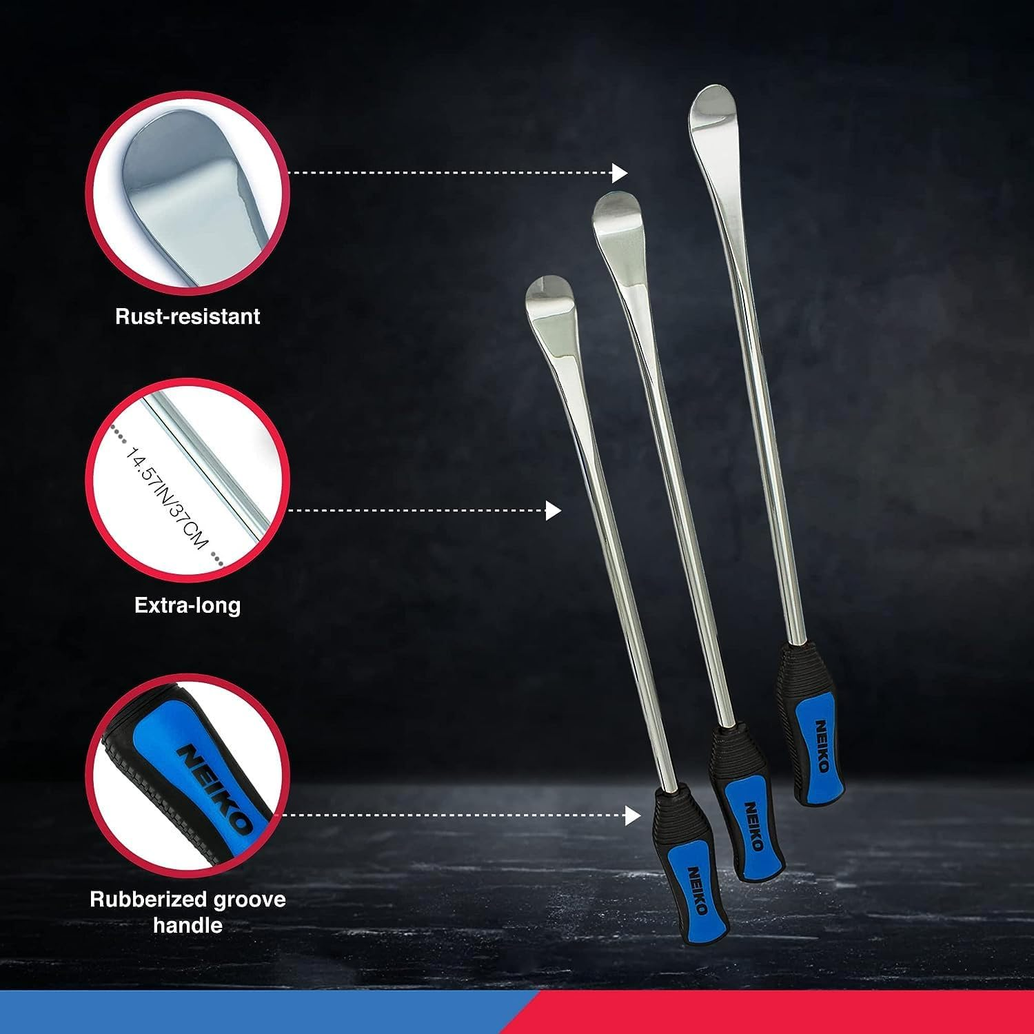NEIKO 20601A 14.5&rdquo; Steel Tire Spoons Tool Set, Tire Tools Include 3 Piece Tire Spoons, 3 Piece Rim Protector, Valve Tool, 6 Piece Valve Cores, Motorcycle Tire Changer, Dirt Bike Tire Levers image number 3