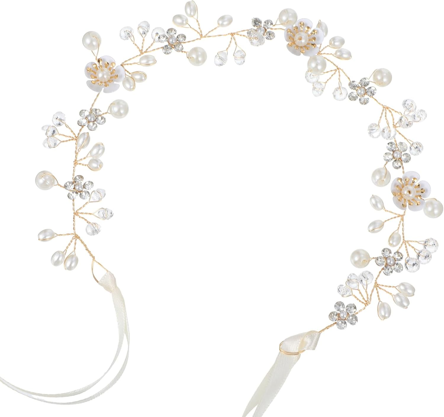 Flower Girl Hair Accessory for Wedding Princess Flower Crystal Headpiece Flowers Girl Crown Gold Bridal Hair Accessories for Women Girls Bride Wedding First Communion Photography Festival Gifts image number 6