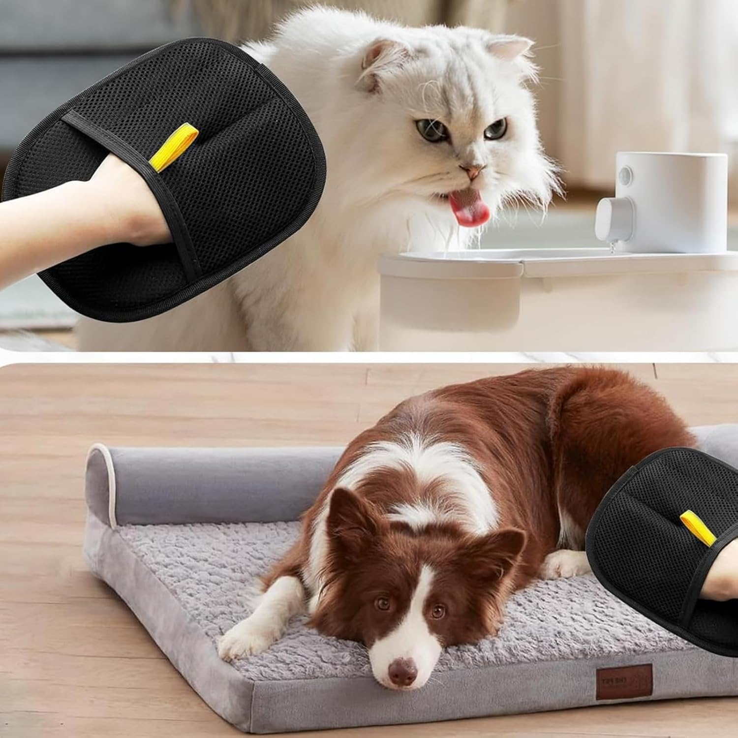 2 Set Pet Hair Remover Glove, Double Sided Cat Dog Silicone Grooming Mitt, Washable & Reusable Electrostatic Fur Removal Glove for Sofa, Carpet,Clothing, Car & Home Cleaning image number 1