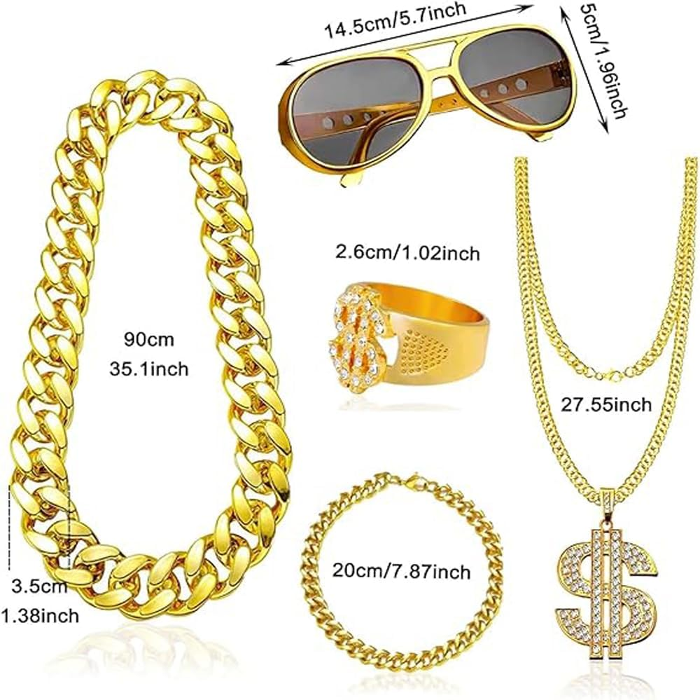 80S 90S Hip Hop Costume Outfit Jewelry Set, Theme Outfit Costumes Rapper Accessories for Men Women image number 6
