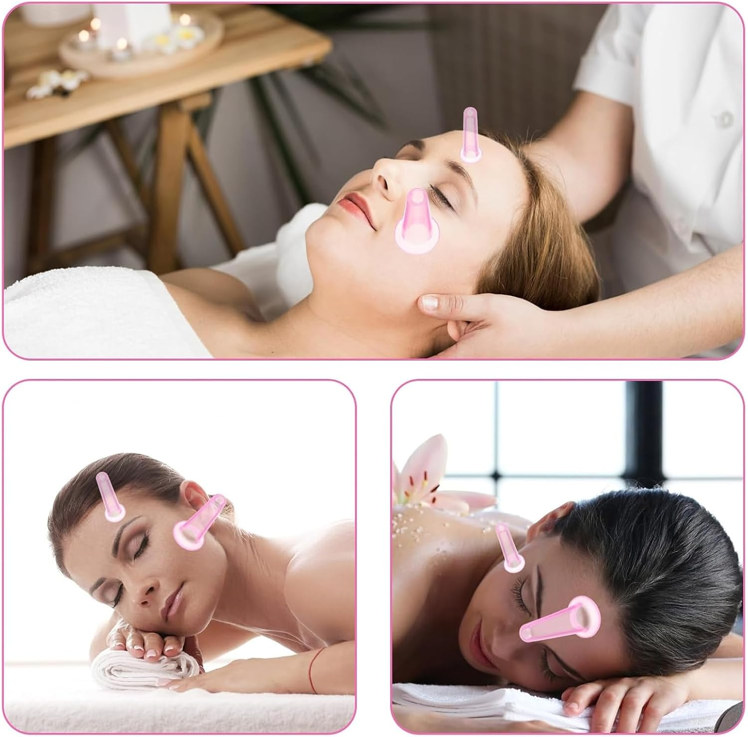 Weidllys 4 PCS Facial Cupping Therapy Set, Vacuum Facial Silicone Cups for Cupping Therapy Facial Cupping Treatment anti Aging Beauty Tool for Face and Eye Cupping Massage (Pink, 2 Small + 2 Large) image number 2