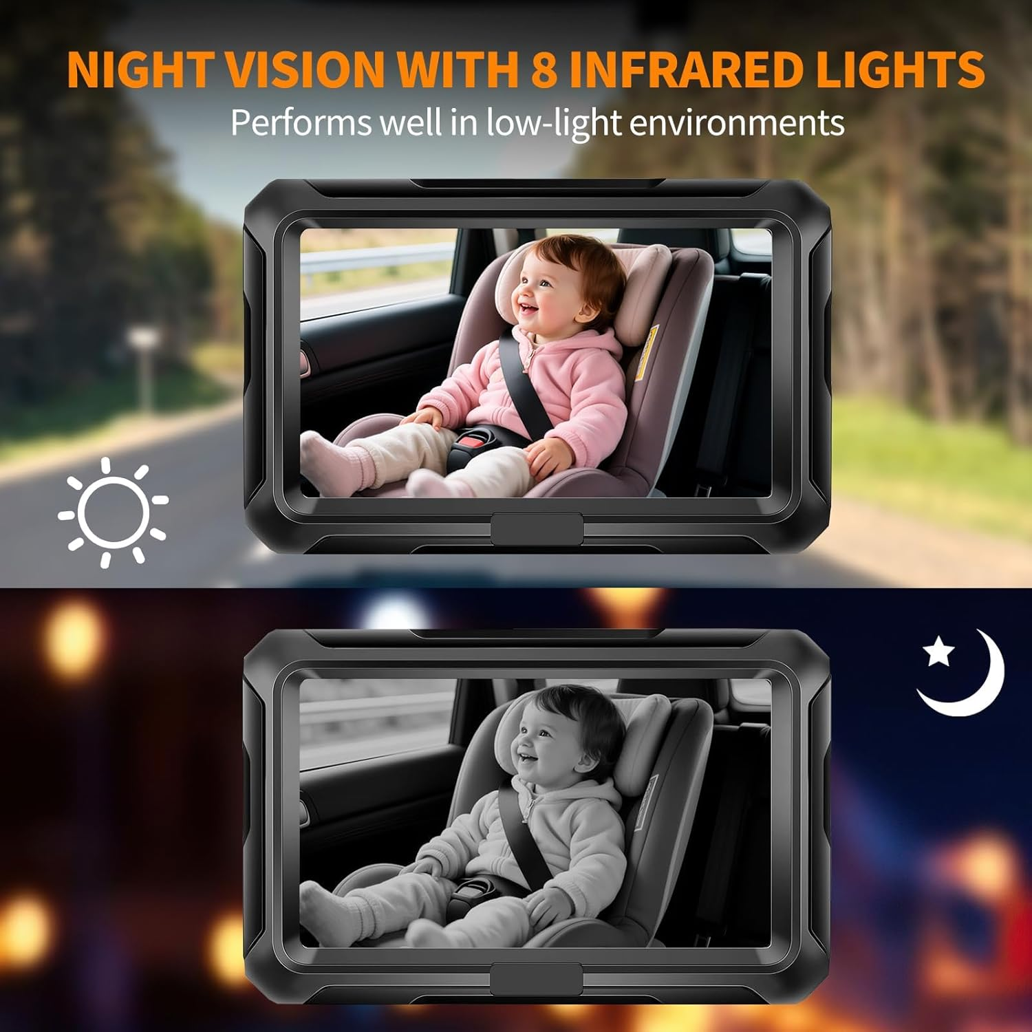 Baby Car Monitor, 1080P HD Night Vision Camera with 4.3-Inch LCD Display, Rear-Facing Car Seat Monitor for Safe Driving, Wide-Angle Digital Video Infant Camera image number 4