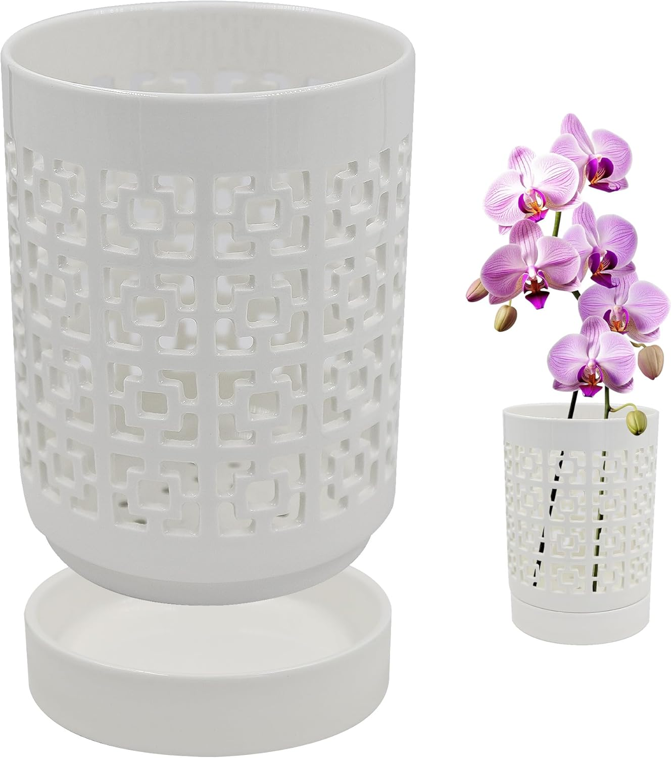 Orchid Pots with Holes, 4 Inch Ceramic Plant Pots for Indoor Plants with Drainage and Saucer, Orchid Planter Pots for Repotting, Small Flower Pots for Orchids Indoor Outdoor (White) image number 5