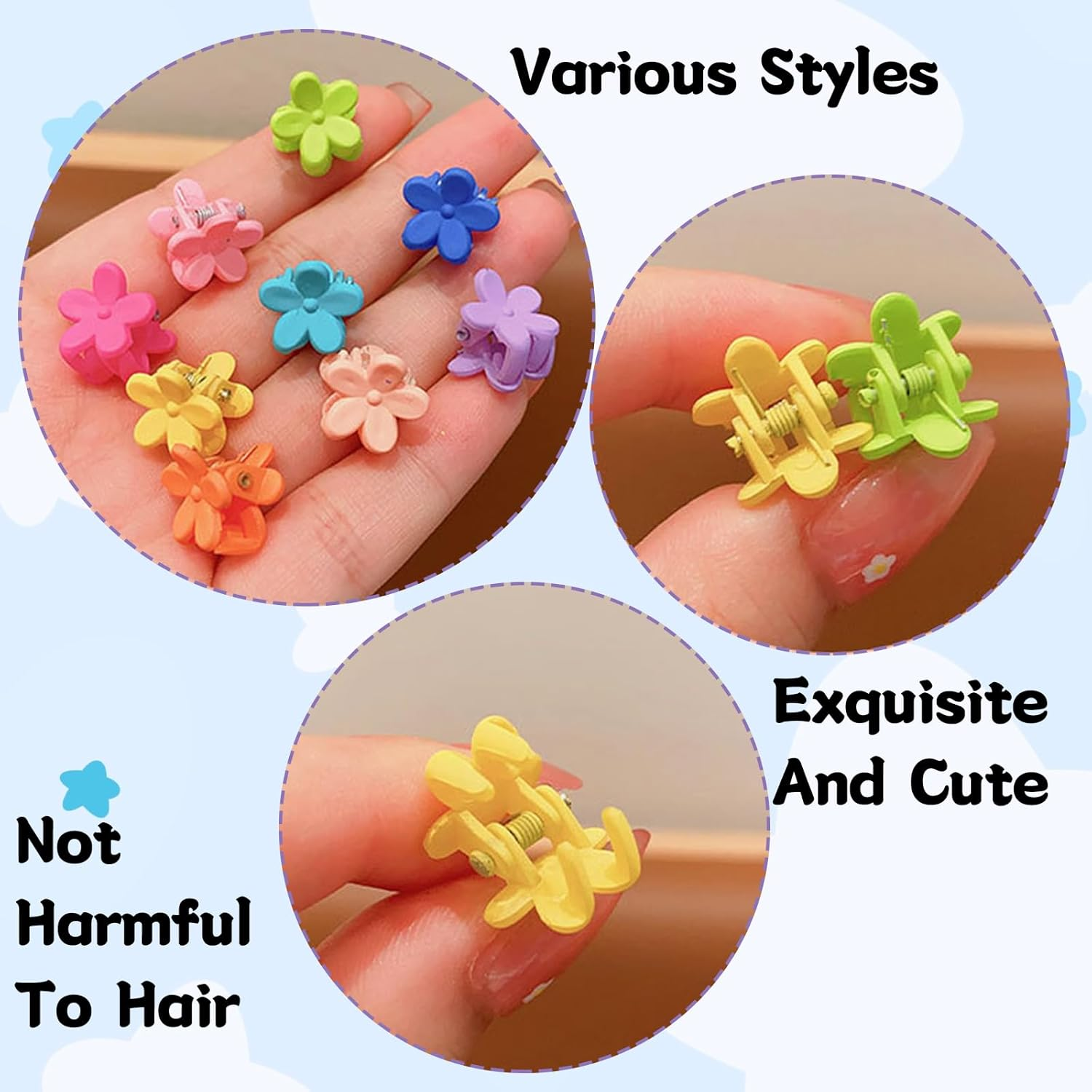 BDSHUNBF 100 Pcs Flower Hair Clips Small Butterfly Hair Clips, Hair Claw Clips Strong Hold Hair Jaw Clamps, Cute Claw Clips for Thick Hair, Sparkly Colorful Hair Accessories for Girls and Women