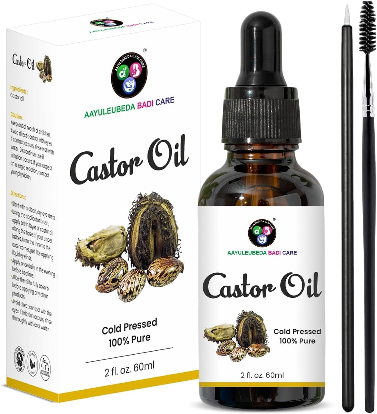 ABC Organic Castor Oil 60Ml Eyelash & Eyebrow Growth Serum | Nourishing Hair, Skin & Nail Treatment | Cold Pressed & Hexane Free | 100% Pure & Hexane-Free. image number 3