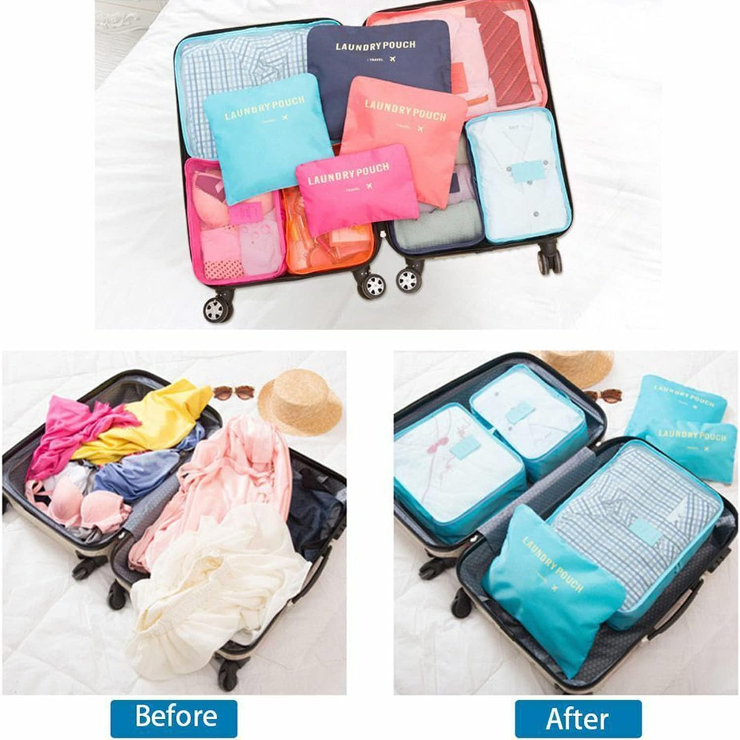 6PCS Travel Luggage Organiser Clothes Storage Pouch Suitcase Packing Bags (Sky) - Sky image number 3