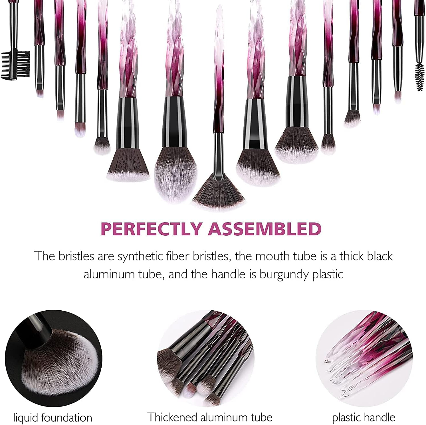 DUAIU Makeup Brushes 15Pcs Premium Synthetic Bristles Crystal Handle Set Kabuki Foundation Brush Face Lip Eye Makeup Brush Sets Professional with Starry Gift Box(Purple) - Purple image number 2