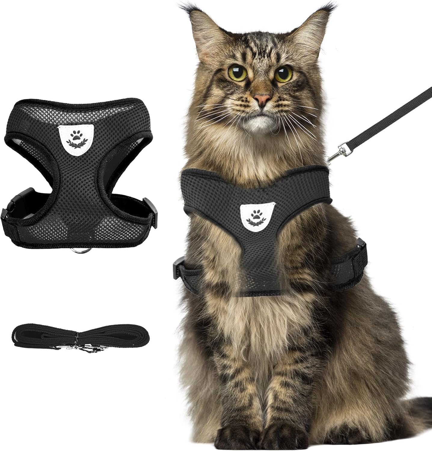Shudyear Summer Cat Chest Harness and Leash, Anti-Escape Adjustable Soft Mesh Cat Leash and Chest Harness Set for All Types of Cats Cat Vests (Size L,Black)