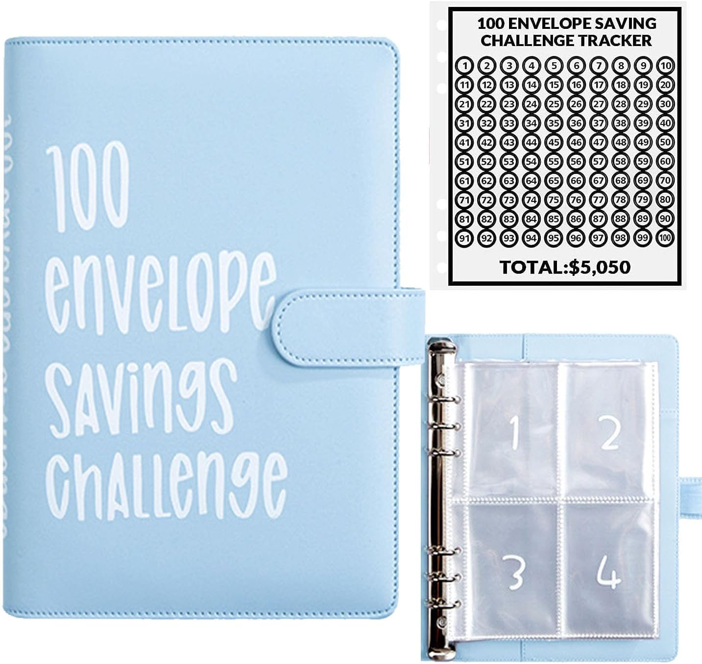 100 Envelopes Money Saving Challenge, 100 Envelope Challenge Binder, Easy and Fun Way to save $5,050, Savings Challenges Budget Book Binder with Cash Envelopes for Office,Home,School (Black)