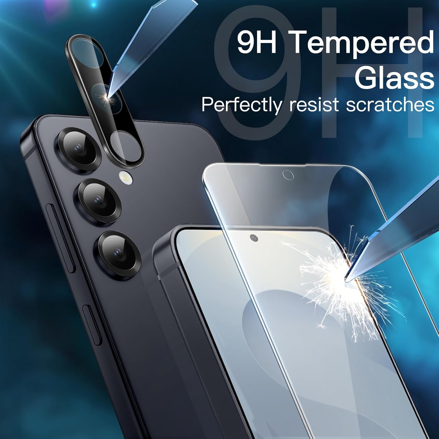 Jetech Matte Case for Samsung Galaxy S25 5G with 2-Pack Each Screen Protector and Camera Lens Protector, 5 in 1 Translucent Back Phone Cover, Tempered Glass Film (Black)