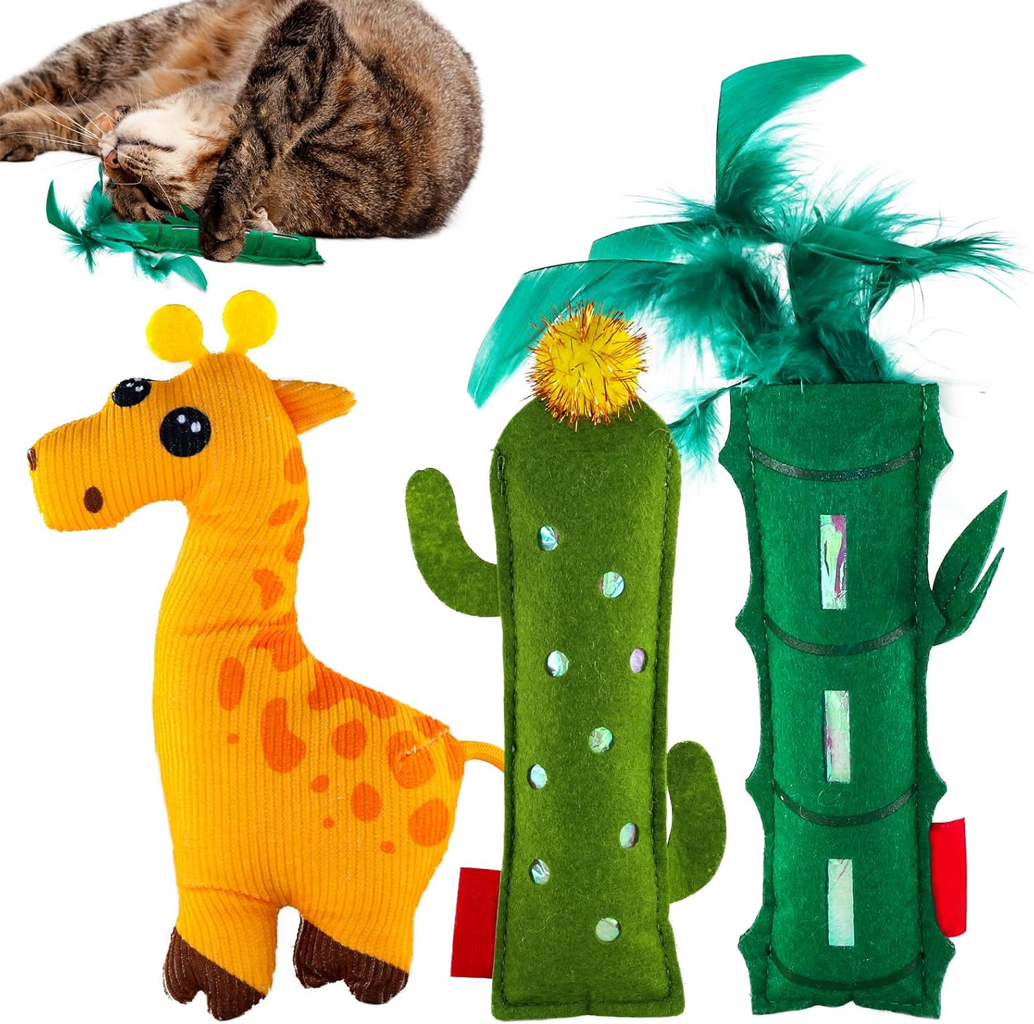 Catnip Toy,3Pcs Cat Chew Toys,Bite Resistant Catnip Toys with Soft PP Cotton and Crinkle Paper Inside,Interactive Cat Feather Toy for Indoor Cats and Kitten image number 3