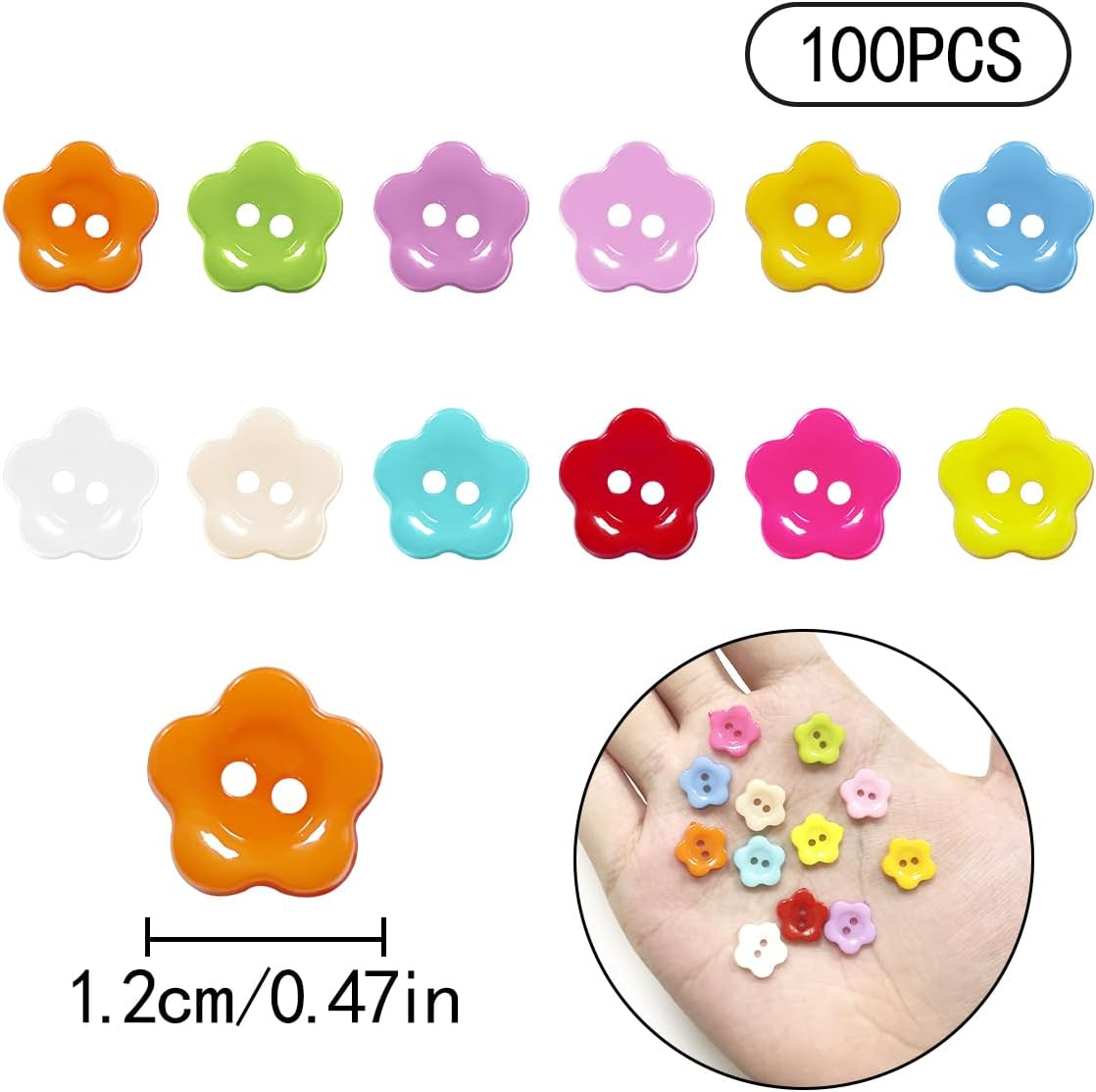BEZANU Resin Buttons, 100 PCS Colorful Flower Shape Craft Buttons for Craft Project, Clothes Sewing (About 15Mm/0.59In) image number 5