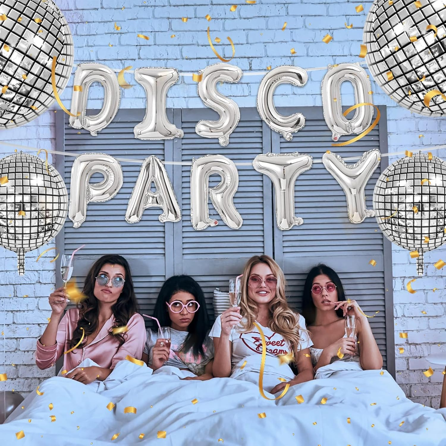 17-Piece Silver Disco Balloon Kit &ndash; 22-Inch Mirror Foil Balloons with Banner for Disco Dance Parties, Birthdays & Weddings image number 3