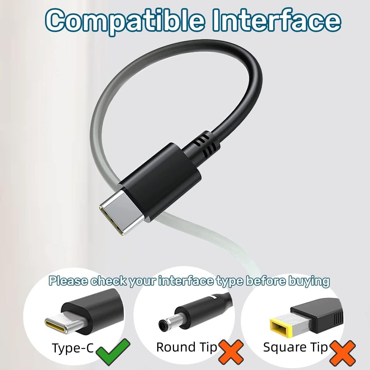 USB C 65W 45W Laptop Charger Adapter for Lenovo Thinkpad T480 T490 T495 T580 T590 L380 L390 L480 L580 E480 E580 E590 X280 X380;Yoga C740 C930 C940, E485 E585 E595;HP DELL ASUS Type C Power Adapter image number 1