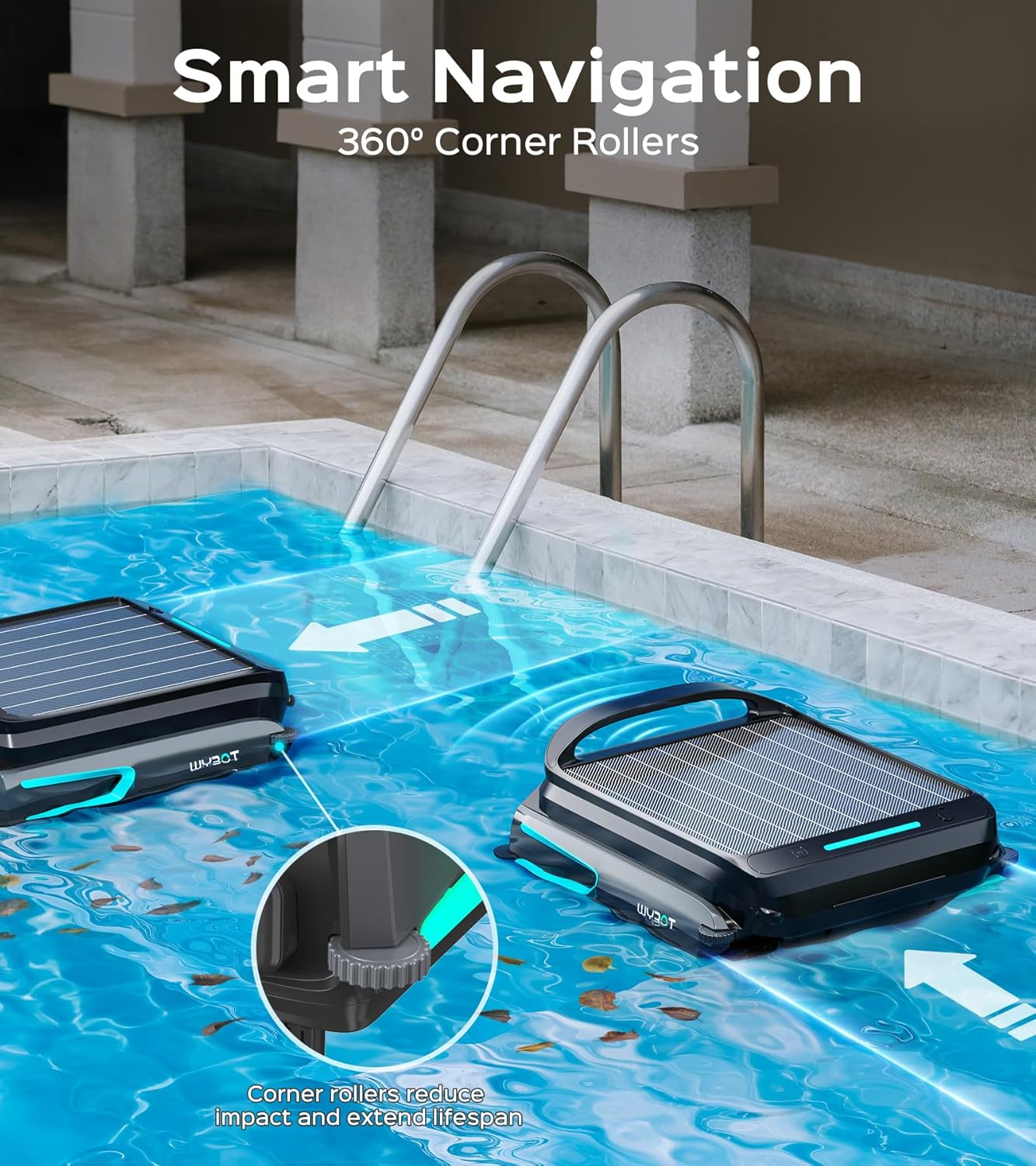 (2025 New) WYBOT F1 Robotic Solar Pool Skimmer with APP Support, 24/7 Cleaning, Dual Charging Modes, Smart Obstacle Avoidance, Ideal for Most Swimming Pool Types, Black Green image number 5