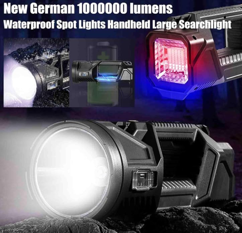 New German 1000000 Lumens Waterproof Spot Lights Handheld Large Searchlight,Super Bright Spotlight Flashlight, Super Bright Outdoor Searchlight, Multifunctional Mini Super Strong Led Flashlight (S) image number 3