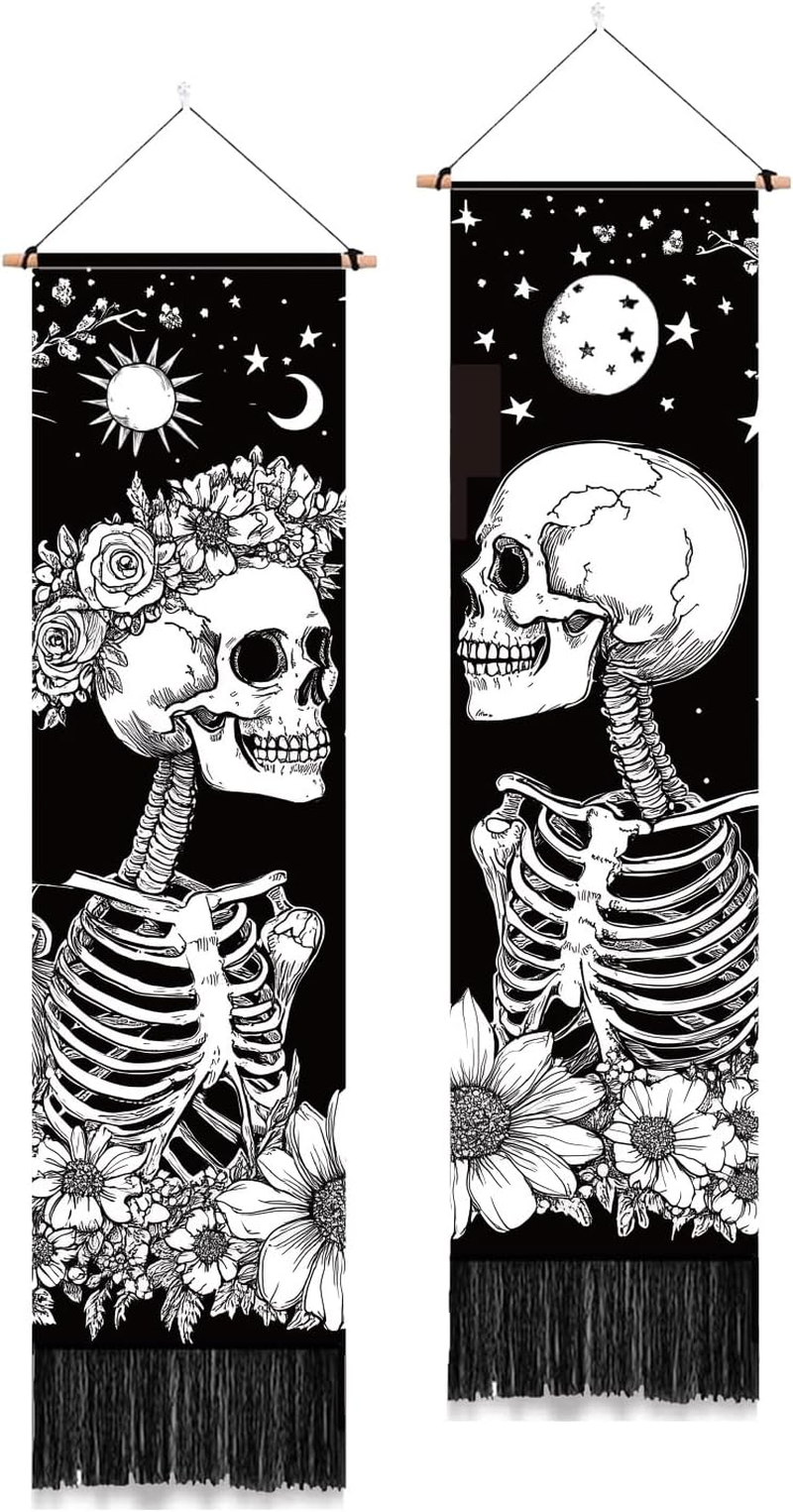 PLIGREAT 2 Pack Moon Tapestry Mushroom and Botanical Tapestry with Tassels Vertical Bohemian Wall Hanging Aesthetic Floral Wall Tapestries for Bedroom Living Room Dorm Room Narrow Home Decor