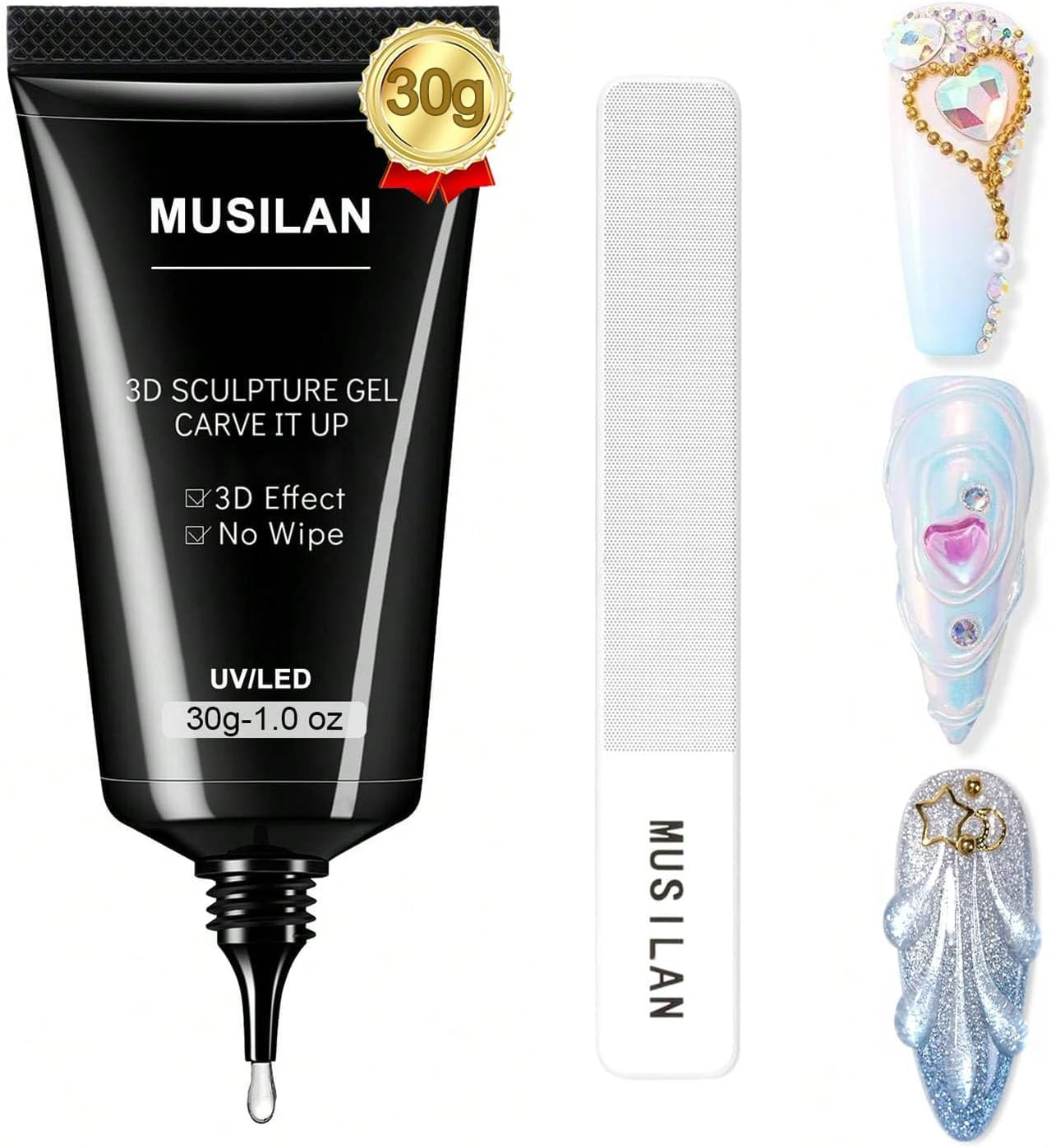 Sculpting Gel 3D Gel Nail Art 3 in 1 Non Wipe 30G Clear Sculpting Glue for Nail Art Hand Modeling Building Carving Nail Extension Sculpture Diamond Jewelry Decoration image number 2