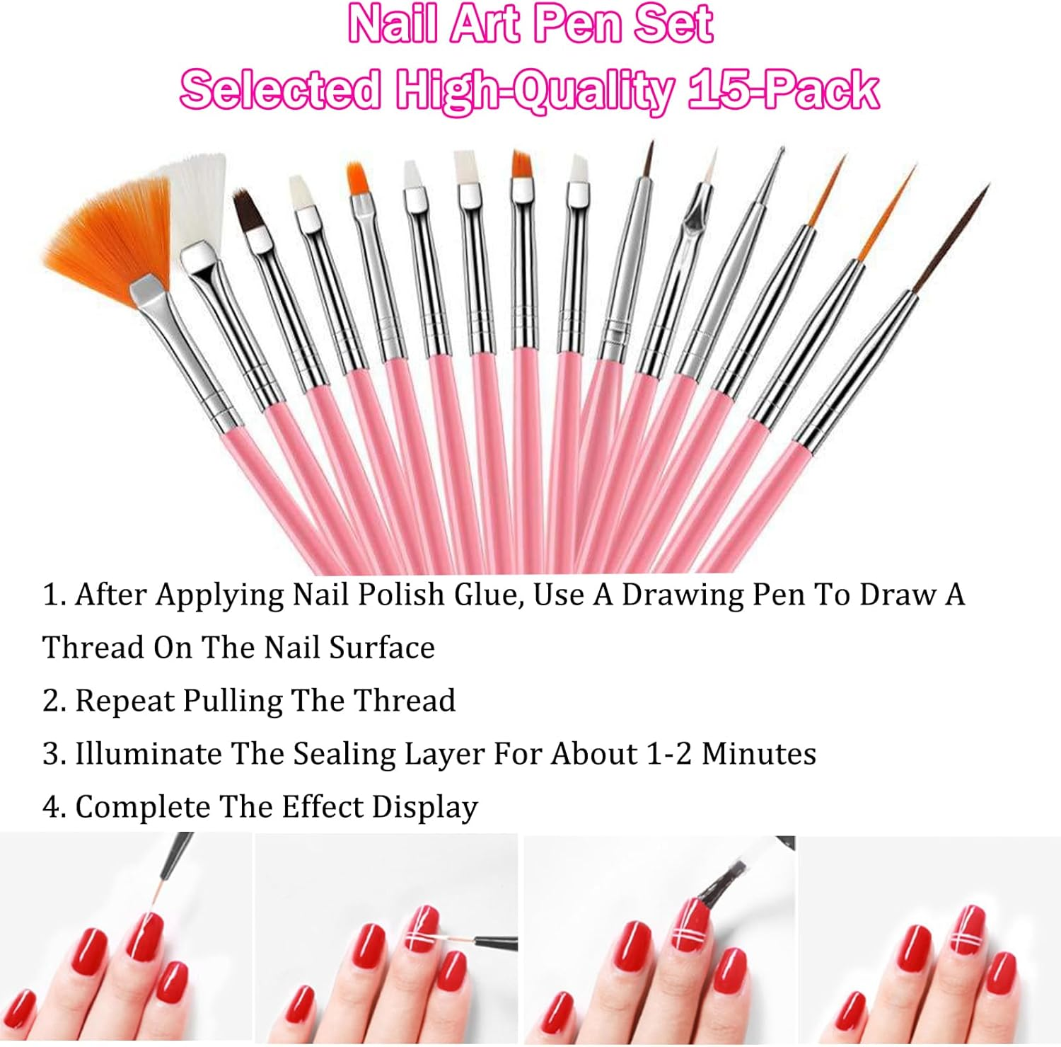 BDSHUNBF 26 Piece Nail Brush Set Dotting Tools Double Head Silicone Nail Brush Nail Art Rendering Tools Including 4 Replacement Heads, Gel Carving Brush Sponge Brush Applicator Manicure Tools image number 3