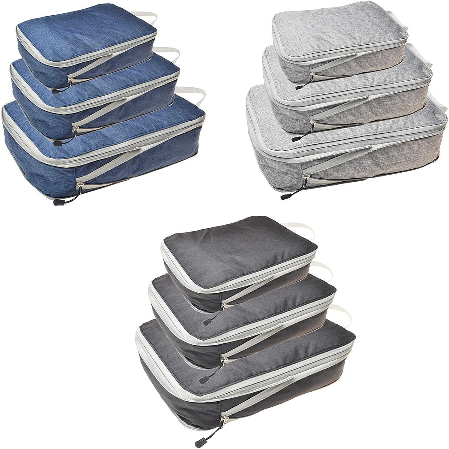 Compression Packing Cubes Travel 3 Set Packing Cubes Luggage Packing Organizers Travel Accessories Compression Packing Cubes for Suitcases,Navy Blue image number 3