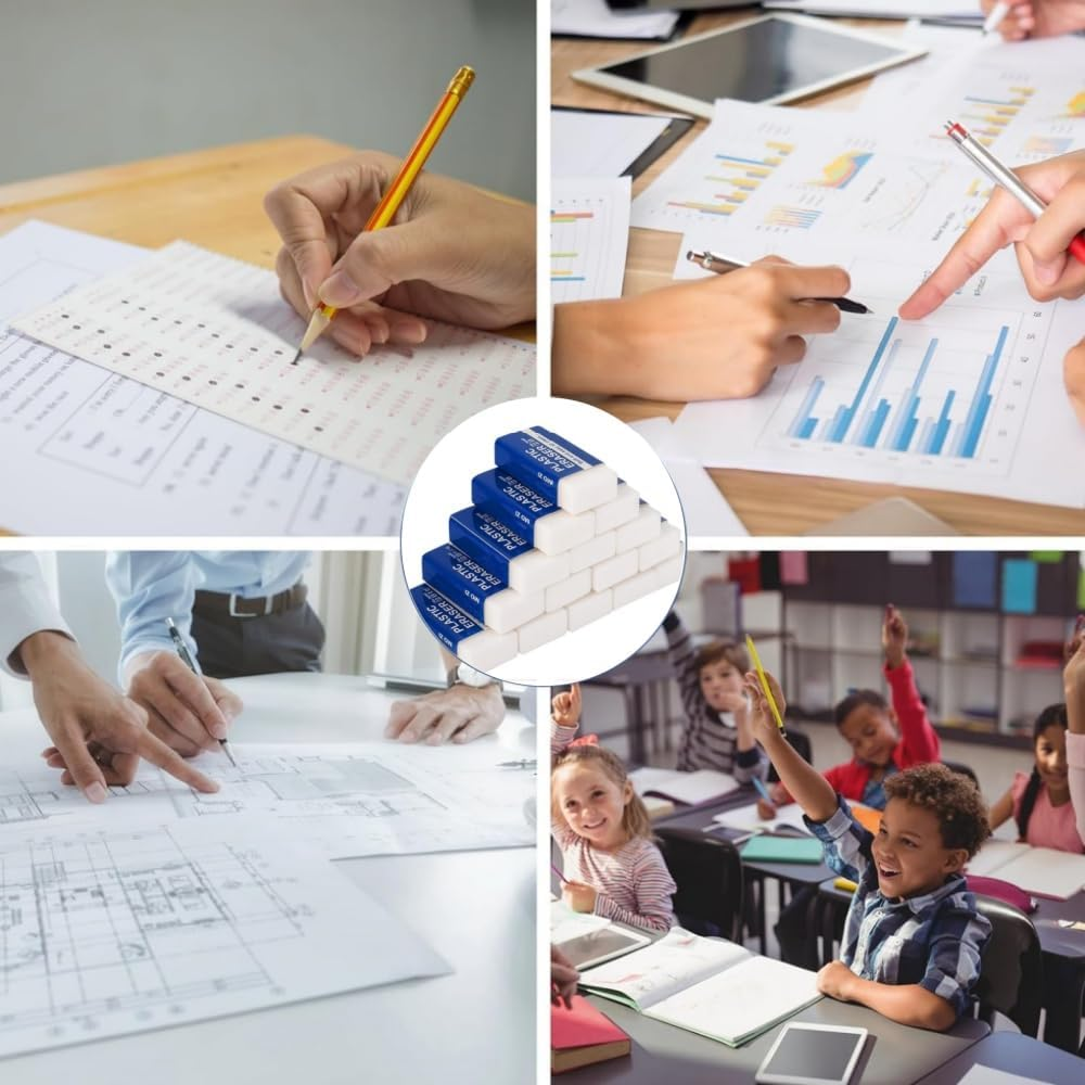 DACUAN 2B Erasers Bulk, 30 Pcs Pencil Eraser, White Eraser, 2B Soft Rubbers Erasers for School Office Supply Stationery Sketching Writing Painting (4 X 2 X 1Cm) image number 4