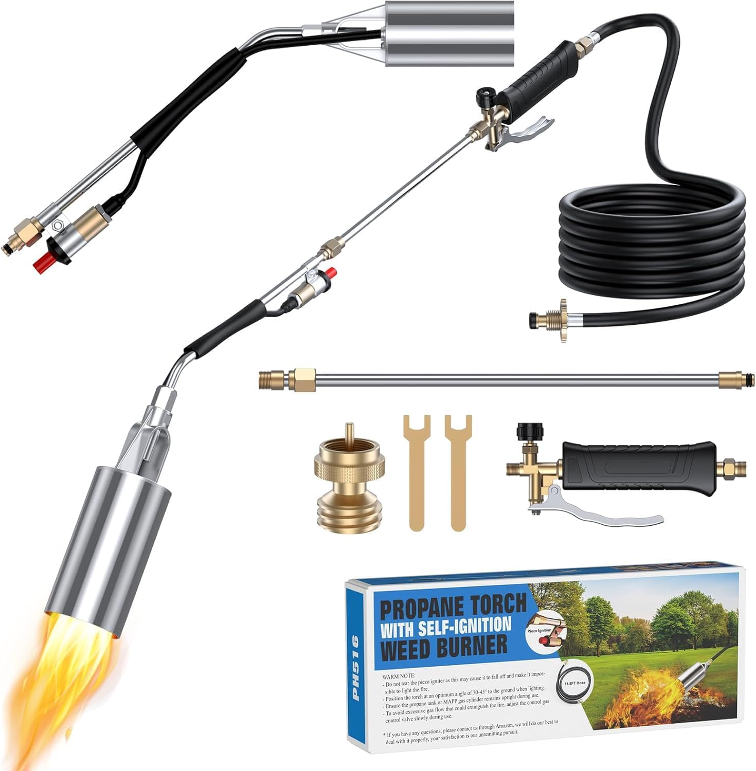Propane Torch Weed Burner Kit, High Output with Long/Short Mode,11.5Ft Hose Heavy Duty Blow Torch with Flame Control and Turbo Trigger for Weeding, Roof Asphalt, Road Marking image number 1