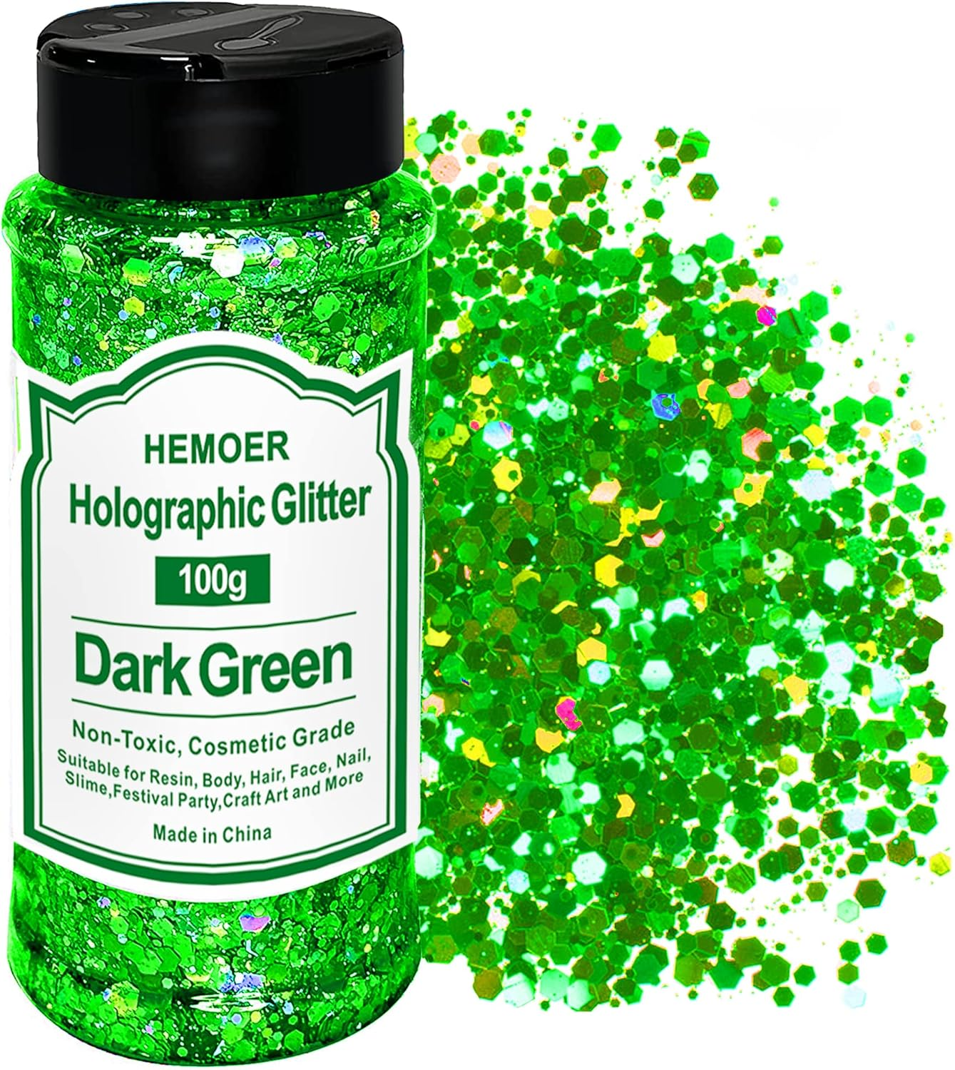 HEMOER Holographic Chunky Glitter, Orange 100 G Chunky Sequins Glitter, Craft Glitter for Resin, Face, Nail, Body, Crafts, Slime Festival Party Art, Glitter Powder for Nails Glitter