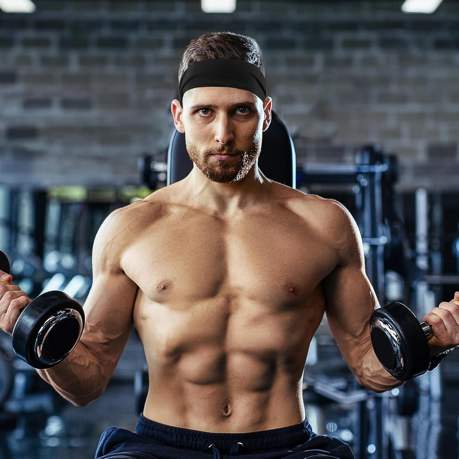 5 Pack Sports Headbands for Men, Moisture Wicking Workout Headband, Mens Sweatband Sports Headband for Running, Cycling, Basketball, Yoga, Fitness Workout Stretchy Unisex Hairband (5 Color) image number 3