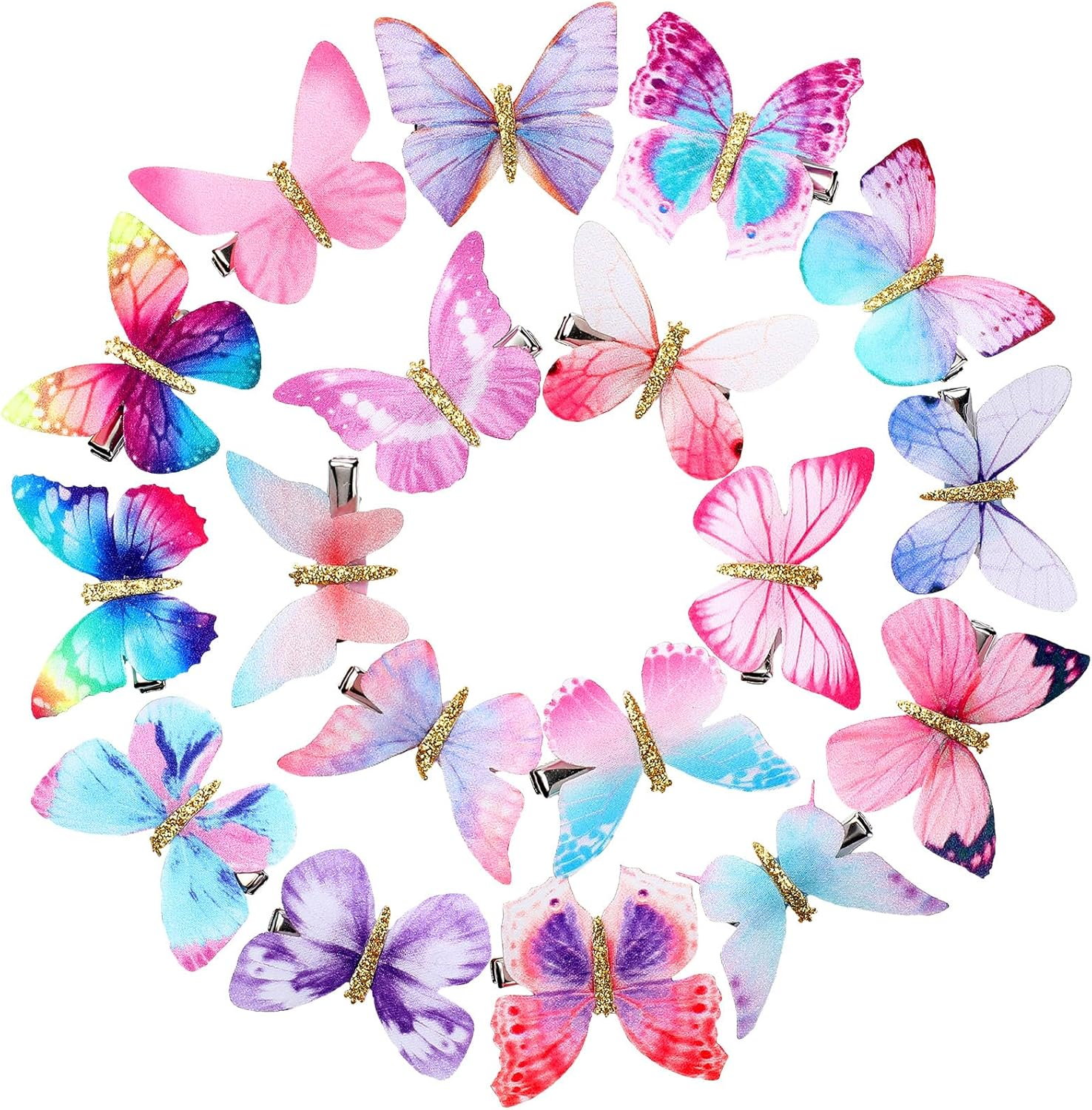 Butterfly Hair Clips Glitter Barrettes Butterfly Snap Hair Clips for Teens Women Hair Accessories 18 Pieces Color Set 2