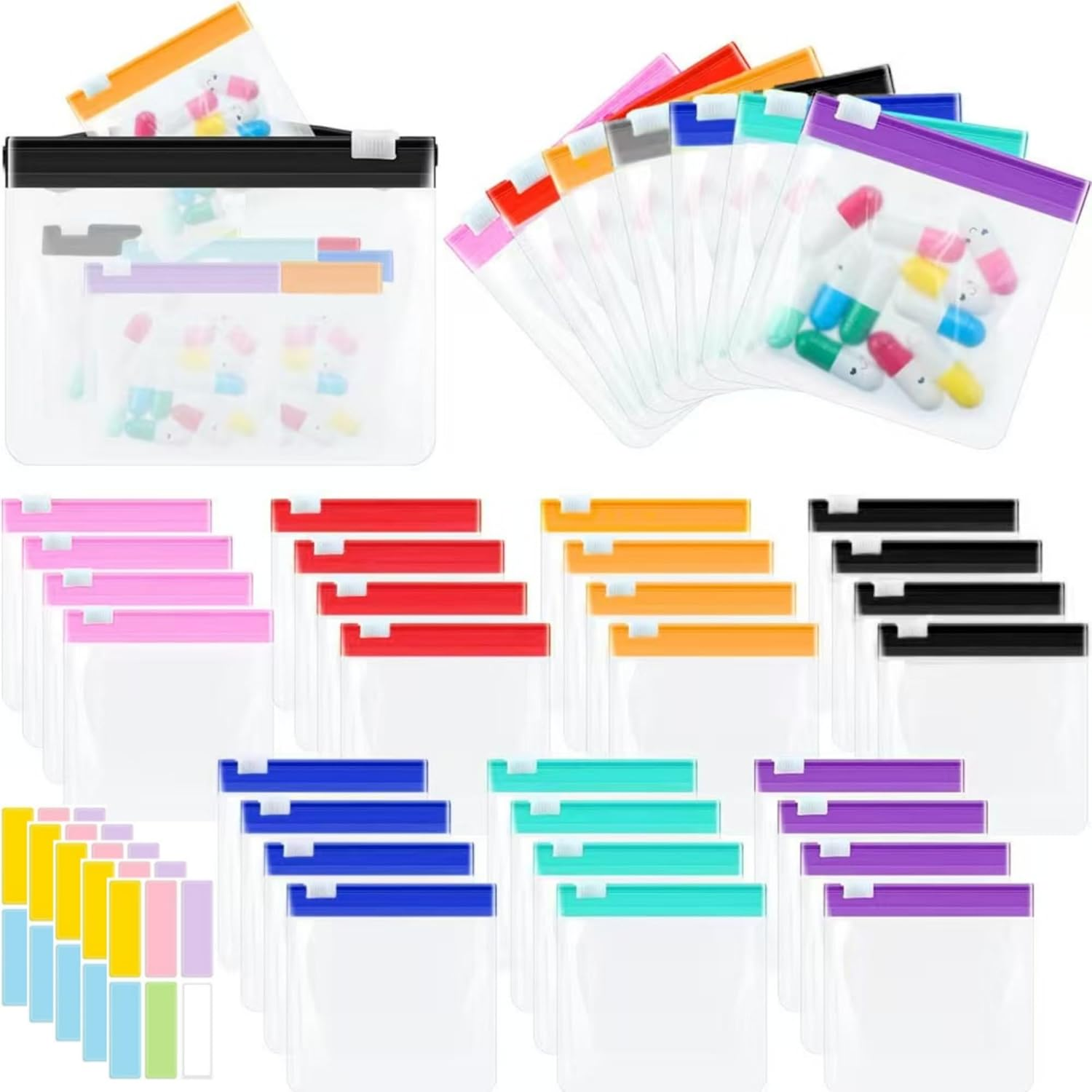 XFJSAK 29-Piece Zipper Pill Pouch Set - Reusable Clear Plastic Pill Pouches with Slide Lock - Travel Medication Organizer image number 6