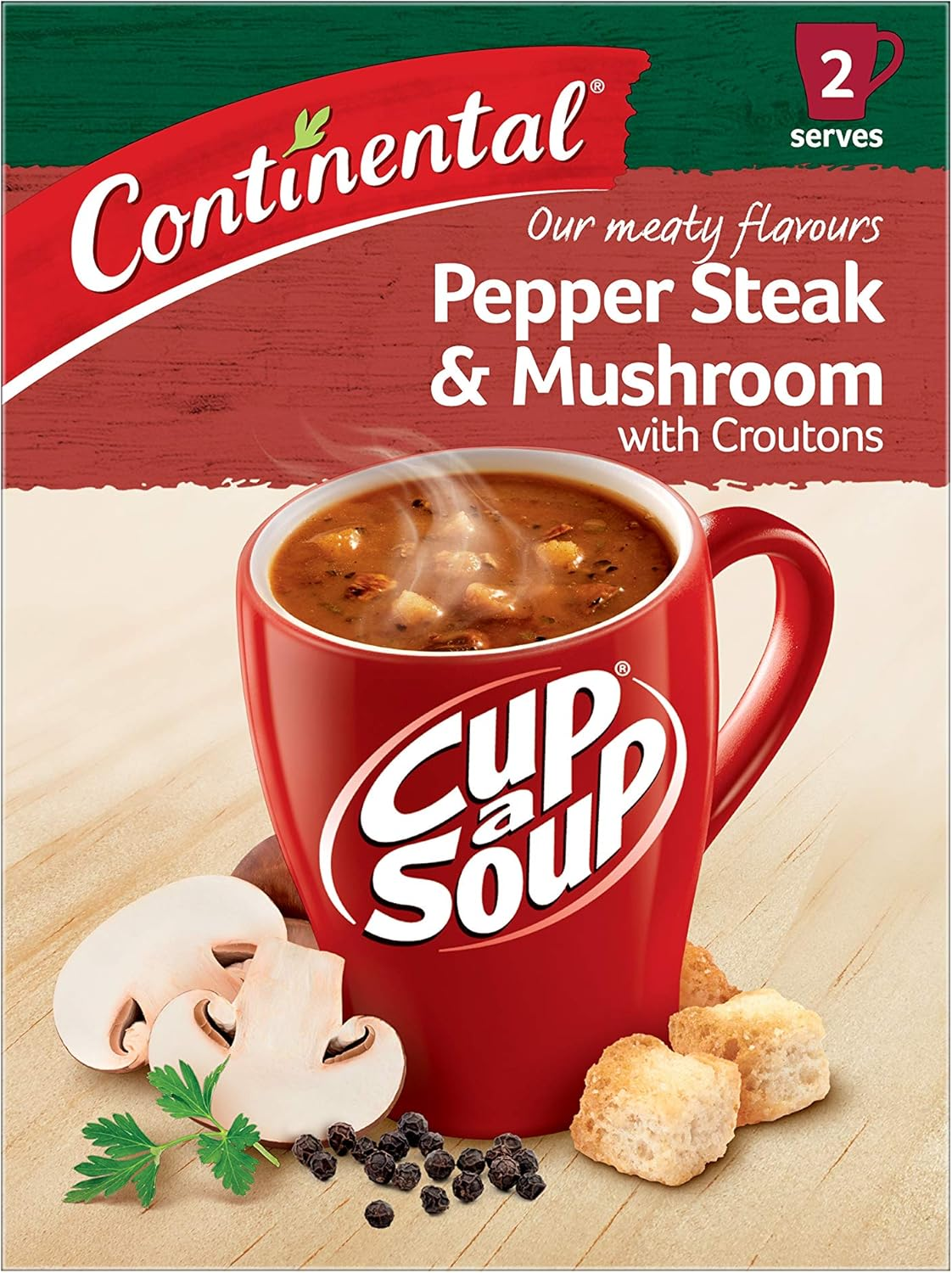 7 X Continental Cup a Soup Pepper Steak & Mushroom with Croutons, 2 Serves Each, 52G image number 1