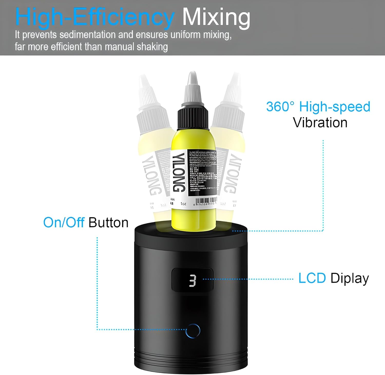 Cordless Vortex Paint Mixer丨With 3-Speed Adjustment & LCD Digital Display & Suction Cup Design, Mini Model Paints Shaker Mix Machine for Acrylic Paint Nail Polish Eyelash Adhesives（1000Mah） image number 6