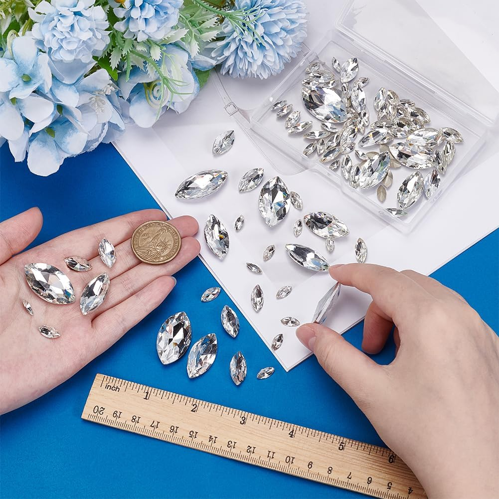 FINGERINSPIRE 94 Pcs Pointed Back Rhinestone 6 Sizes Glass Rhinestones Gems Clear Horse Eye Jewels Embelishments with Silver Plated Back Crystals Stones for Craft Decor Jewelry Making - Transparent image number 6