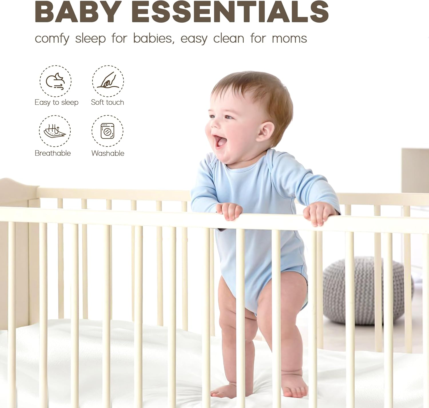 Pro Goleem 2 Pack Satin Soft Crib Sheet Silky Baby Mattress Sheet White and Gray Unisex 52&rsquo;&rsquo;X28&rsquo;&rsquo;X8&rsquo;&rsquo; Fitted Sheet image number 1