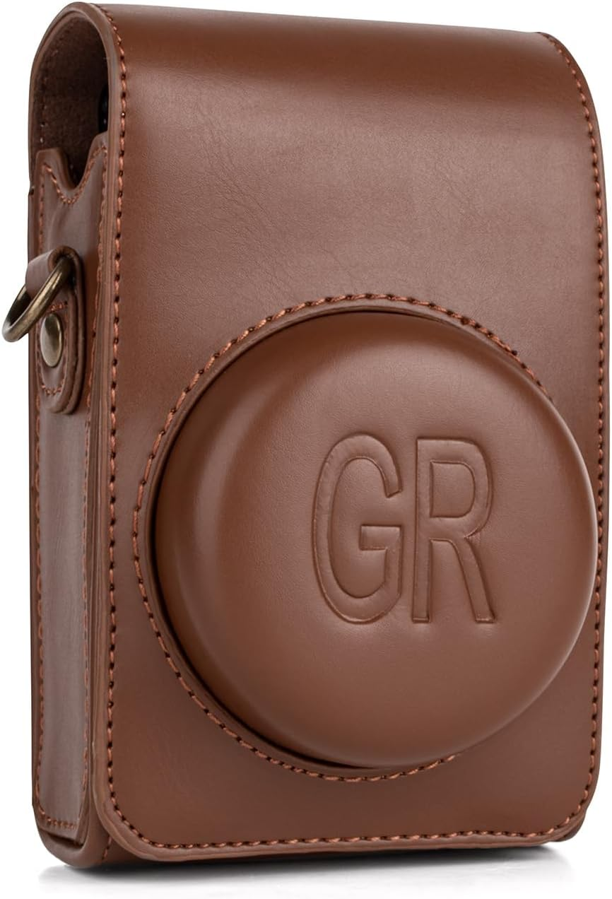 Camera Case, for Ricoh GR, GR II, GR III, GR3X Digital Camera, Adjustable Shoulder Strap, PU Leather Embossed Pattern, Protective Case, with Detachable Top Cover, Retro Style GR Camera Case (Coffee) image number 4