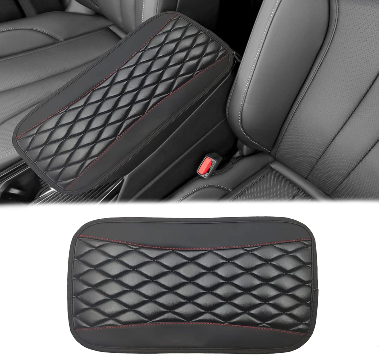 Car Center Console Cover, Universal Leather Waterproof Armrest Seat Box Cover Protector, Comfortable Car Decor Accessories Fit for Most Cars, Vehicles, Suvs-Black