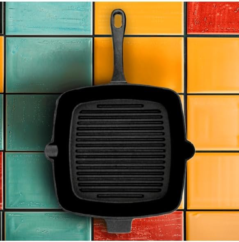 Roca High Grade Cast Iron Grill Pan with Ridges, Square, Black image number 1
