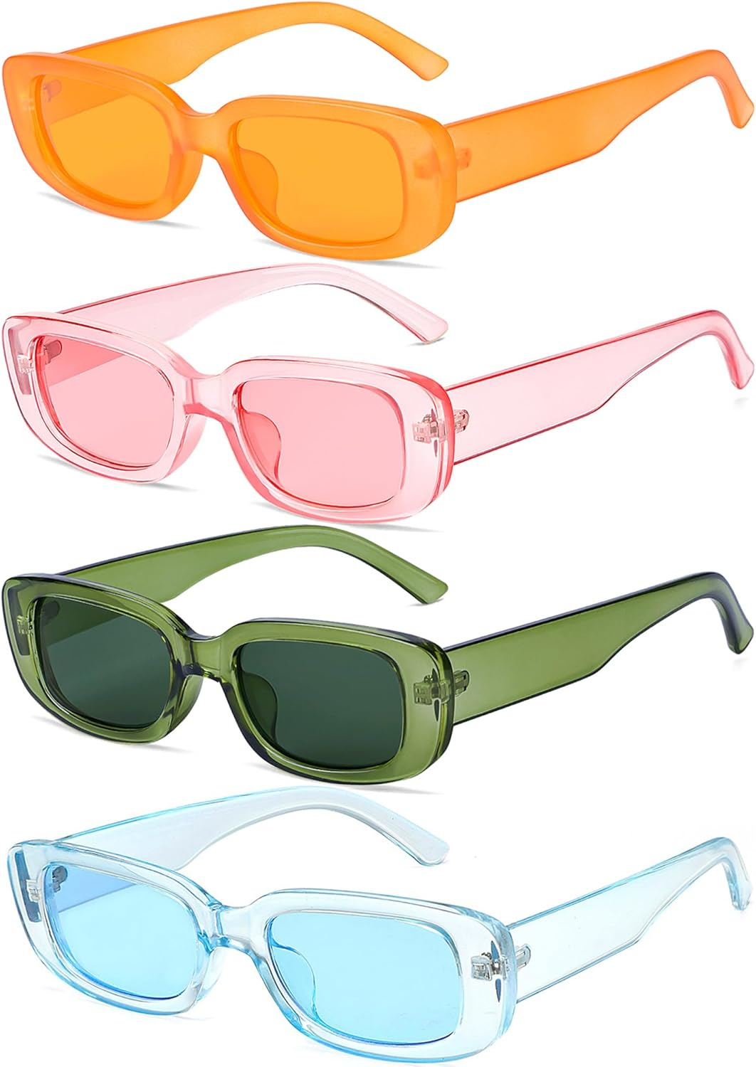 Tskestvy 4 Pieces Retro Vintage Sunglasses Small Square Rectangle 90S Glasses Trendy Y2K for Women Aesthetic Accessories