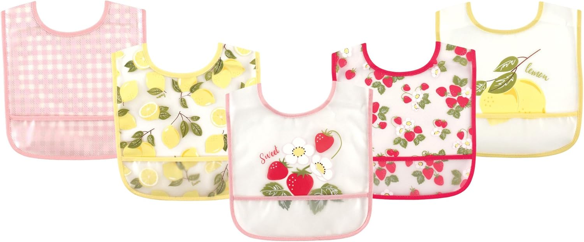 Hudson Baby Unisex Baby Waterproof Bib, 5-Pack, Strawberries and Lemon 5 Pack, One Size