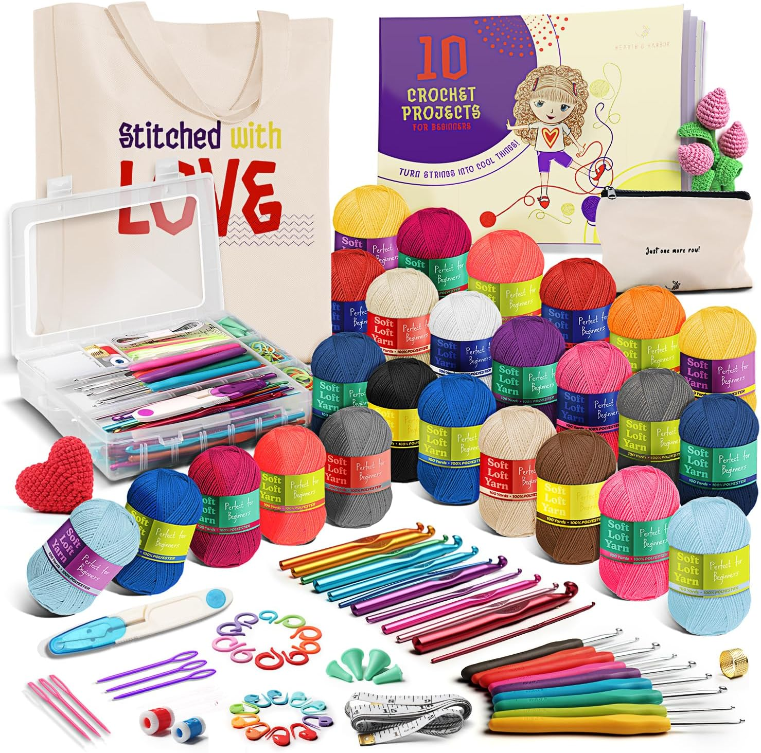 Learn to Crochet Kit for Beginners Adults &ndash; Beginner Crochet Kit for Adults and Kids, 80 Piece Crochet Set with Step-By-Step Guide and Projects Book, Crochet Starter Kit, Crochet Yarn, and Hooks image number 2