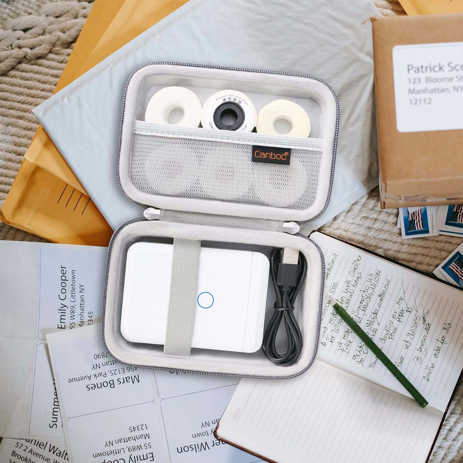 Canboc Hard Carrying Case for JADENS D110 Label Maker Machine, Portable Bluetooth Label Printer Box, Zipper Mesh Bag Fits Label Paper and Charging Cord,Grey - A-Mint Green image number 2