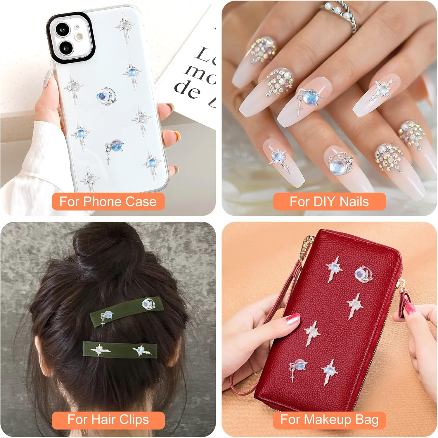 30Pcs 3D Planet Nail Charm Mermaid Eye Charm for Acrylic Nails Sliver Blue Alloy Cross Rhinestones Valentines Wedding Y2K Jewels Gems for Phone Cases Hair Clips image number 1