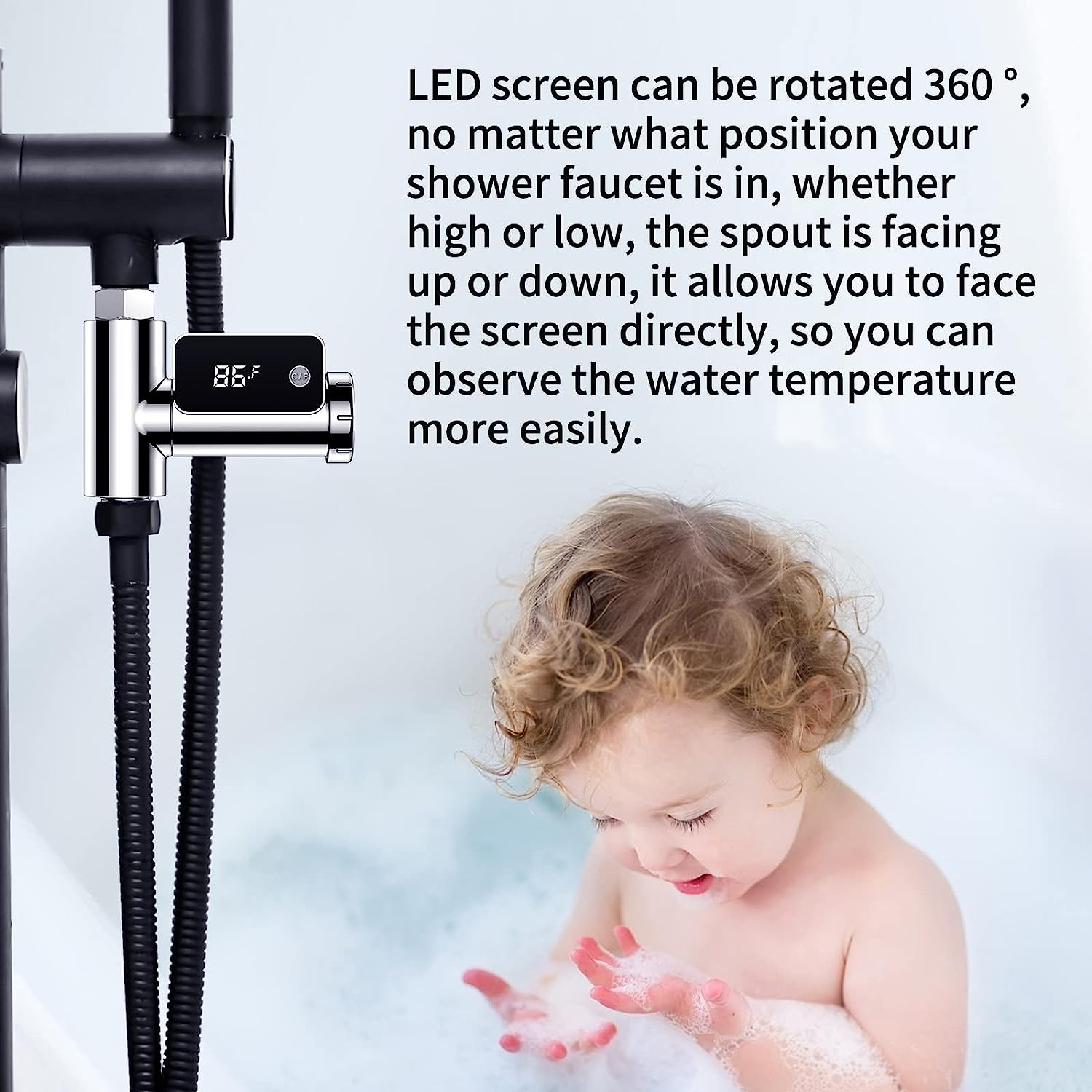 Shower Thermometer,Led Digital Shower Thermometer 0~100℃ (41~185℉) Baby Bath Water Temperature Monitor 360-Degree Rotating Display Celsius/Fahrenheit Switchable for Kids Elderly Pets Kitchen image number 2